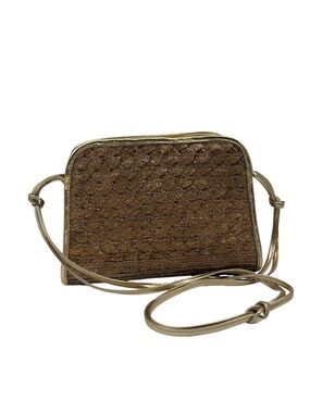 Timeless Elegance Vintage Women’s Woven Straw Crossbody Bag/Purse with Gold Trim